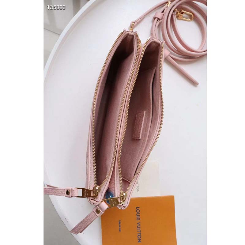 Louis Vuitton Double Zip Pochette Pink Monogram Empreinte Embossed Supple Grained Cowhide