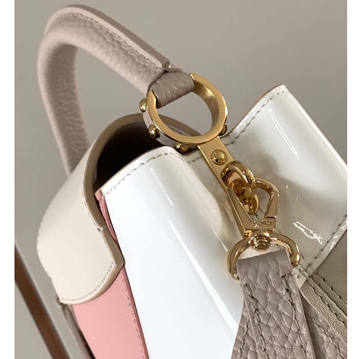 Louis Vuitton LV Women Capucines BB Handbag Beige Taurillon Patent Leather Smooth Calfskin