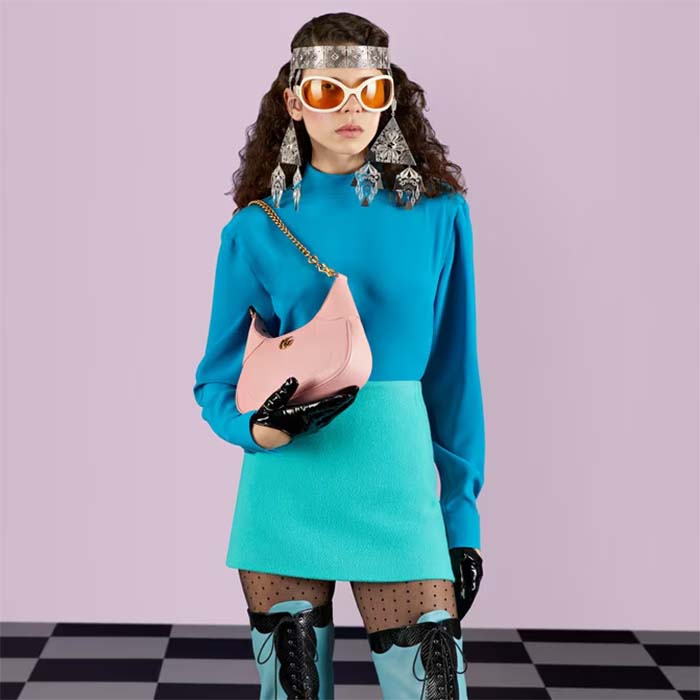 Gucci Women GG Aphrodite Small Shoulder Bag Light Pink Soft Leather Double G