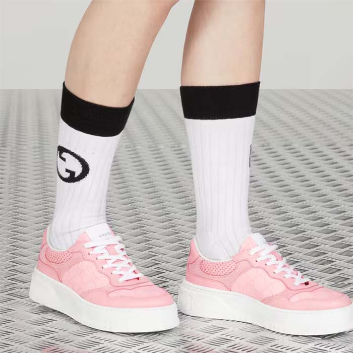 Gucci Unisex GG Sneaker Pink GG Supreme Canvas Printed Interlocking G 5.6 Cm Heel