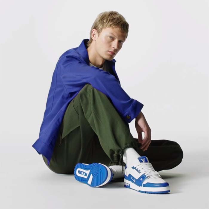 Louis Vuitton Unisex LV Trainer Sneaker Blue Mini Monogram Embossed Calf Leather