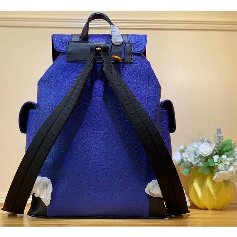 Louis Vuitton LV Unisex Christopher MM Backpack Blue Embossed Taurillon Leather