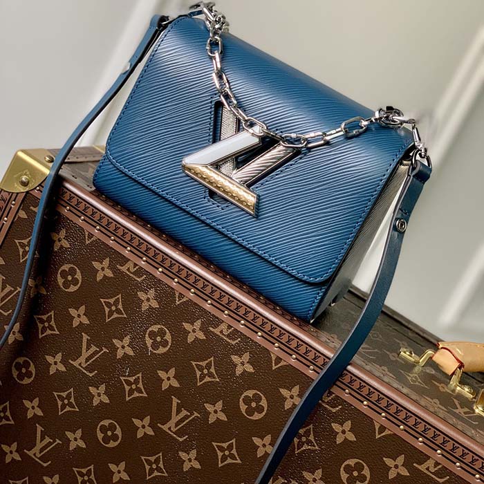 Louis Vuitton LV Women Twist PM Handbag Toledo Blue Epi Grained Cowhide