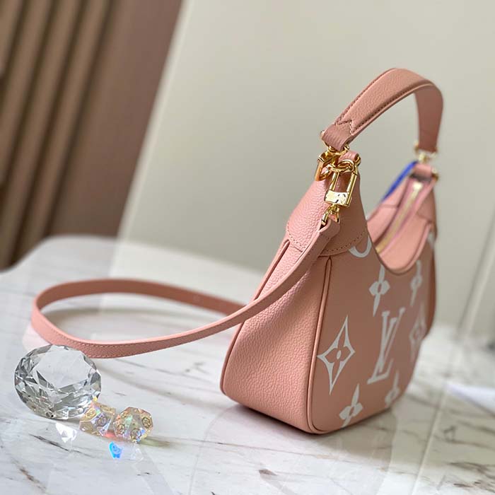 Louis Vuitton LV Women Bagatelle Mini Hobo Handbag Pink Embossed Grained Cowhide Leather