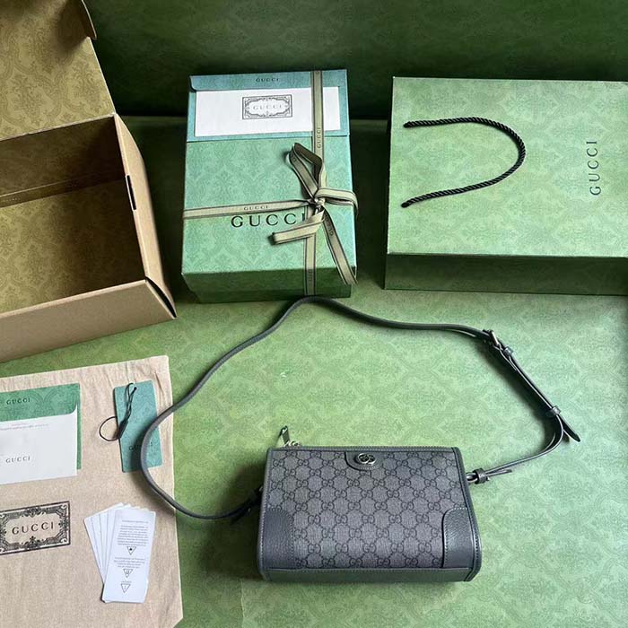 Gucci GG Unisex Ophidia GG Messenger Bag Grey Black GG Supreme Canvas