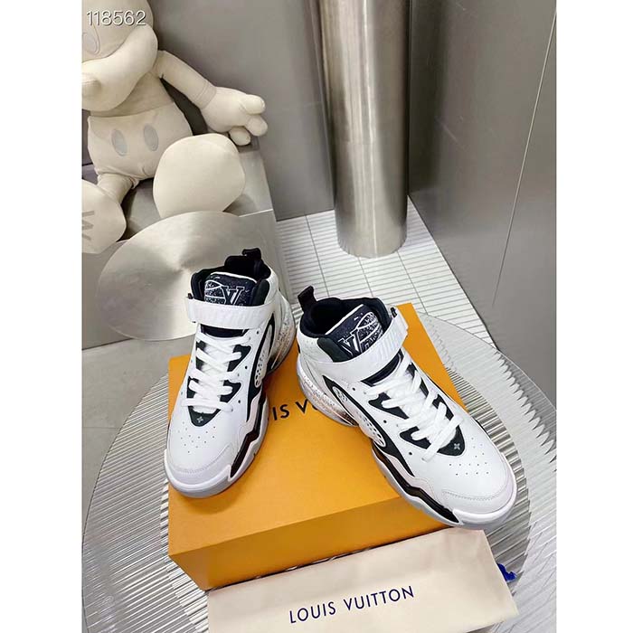Louis Vuitton LV Unisex Trainer 2.0 Sneaker Boot White Calf Leather Rubber Outsole