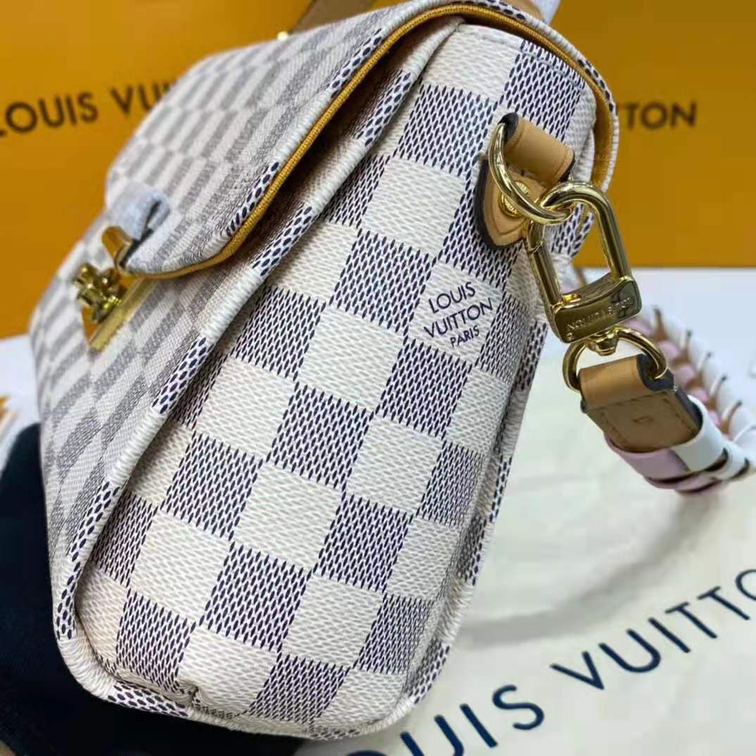 Louis Vuitton LV Women Croisette Hand Bag Pink Damier Azur Coated Canvas