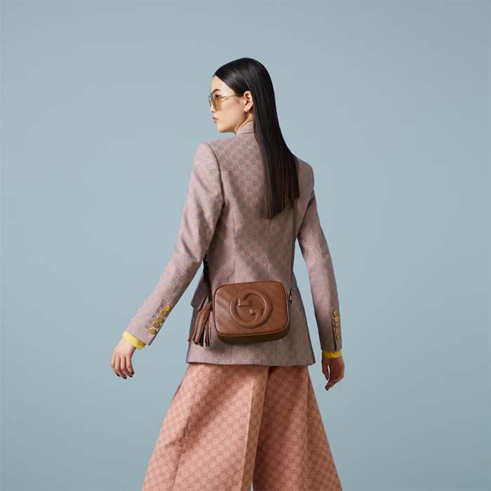 Gucci Women GG Blondie Small Shoulder Bag Cuir Leather Round Interlocking G