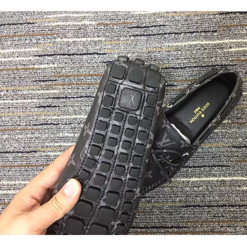 Louis Vuitton Unisex LV Arizona Moccasin Gray Black Monogram Eclipse Canvas