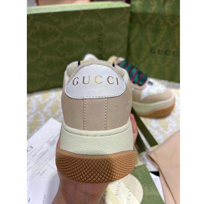 Gucci Unisex Screener Sneaker White GG Lamé Canvas Chunky Laces 4.8 CM Heel
