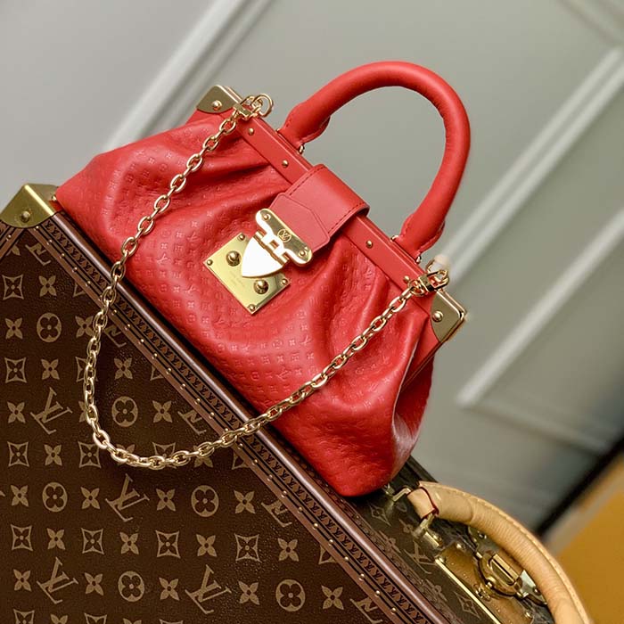 Louis Vuitton LV Women Monogram Clutch Red Calfskin Leather S-Lock