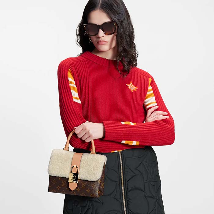 Louis Vuitton LV Women Locky BB Handbag Beige Brown Monogram Coated Canvas Shearling