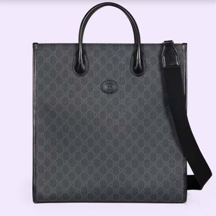 Gucci Unisex Medium Tote Bag Interlocking G Black GG Supreme Canvas