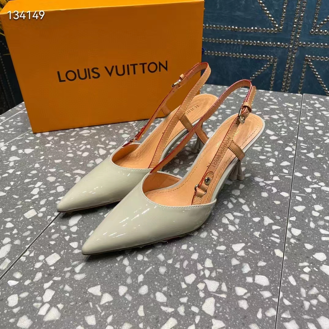 Louis Vuitton LV Women Blossom Slingback Pump Cream Patent Calf Leather Natural Cowhide