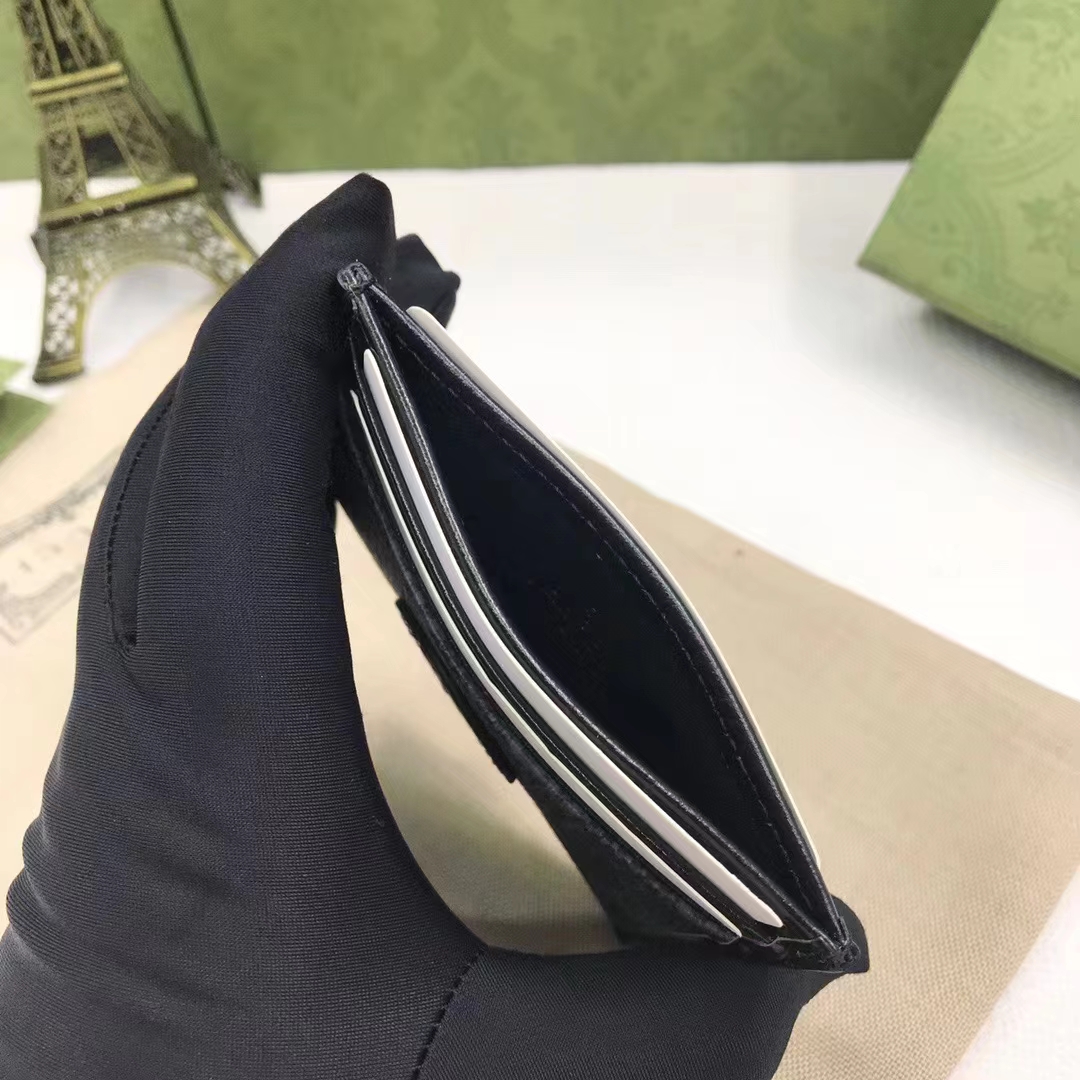 Gucci Unisex GG Card Case Interlocking G Black GG Supreme Canvas Black Leather
