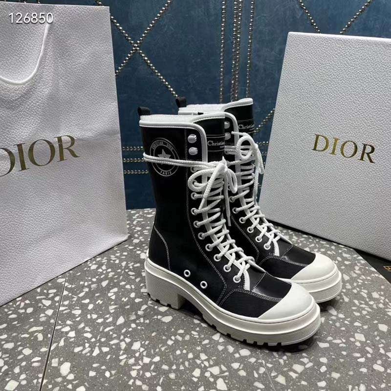 Dior Women CD Shoes D-Rise Boot Black Technical Fabric Calfskin 21.5 cm High