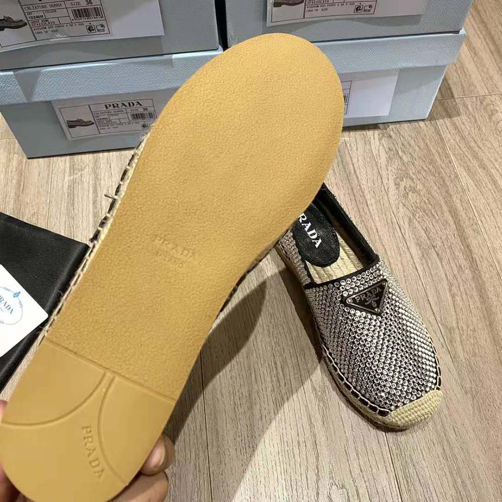 Prada Women Satin Espadrilles with Crystals-Black