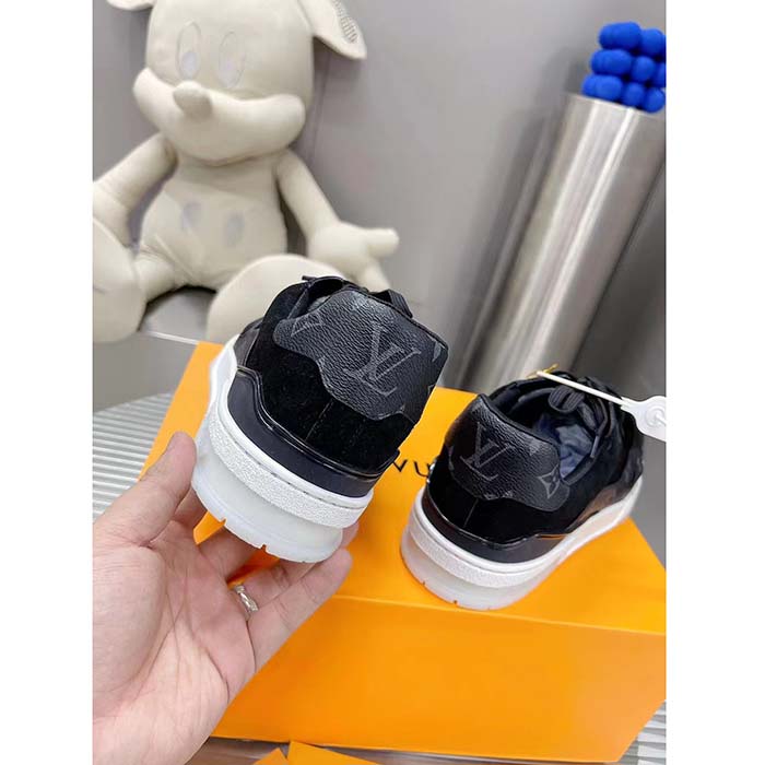 Louis Vuitton Unisex LV Trainer Sneaker Eclipse Monogram Canvas Rubber Outsole Initials Monogram Flowers