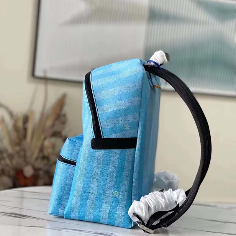 Louis Vuitton LV Unisex Discovery Backpack Gradient Blue Damier Stripes Coated Canvas