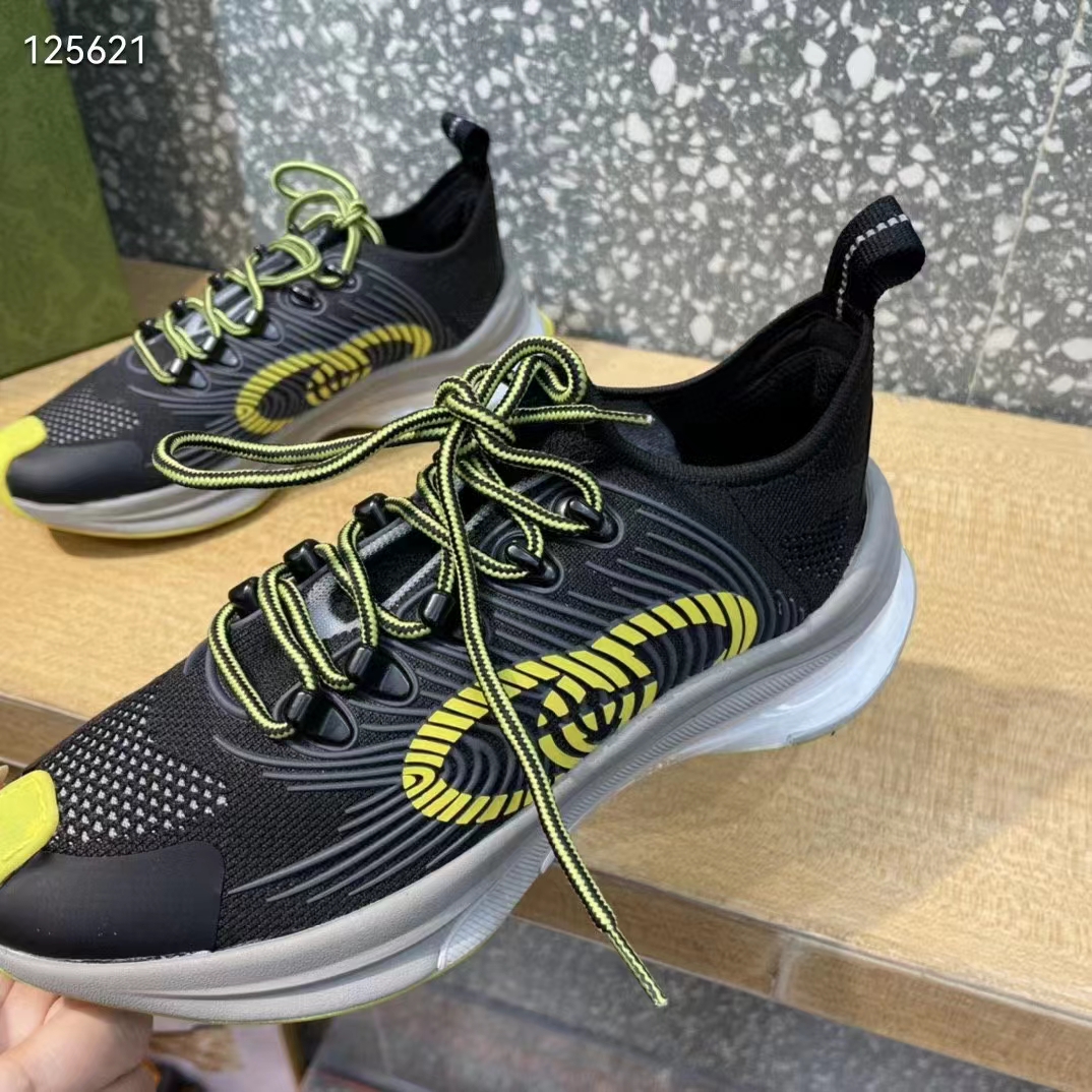 Gucci Unisex Run Sneaker Black Technical Knit Fabric Interlocking G Rubber