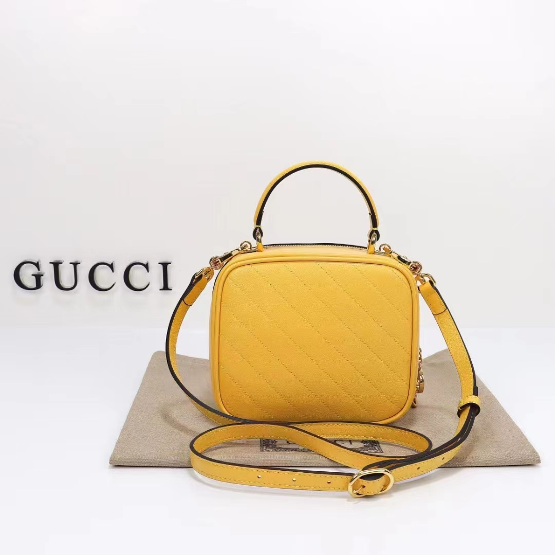 Gucci Women GG Blondie Top Handle Bag Yellow Leather Round Interlocking G