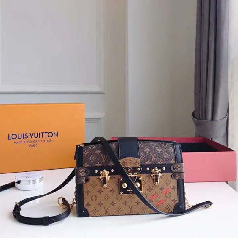 Louis Vuitton LV Women Trunk Clutch Handbag in Monogram and Monogram Reverse Canvas