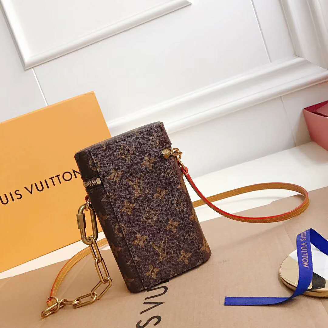 Louis Vuitton LV Unisex Phone Box Bag in Monogram Coated Canvas-Brown