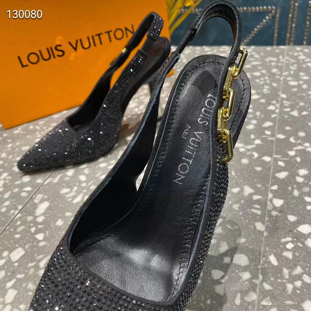 Louis Vuitton LV Women Sparkle Slingback Pump Black Strass Elasticized 9.5 Cm Heel