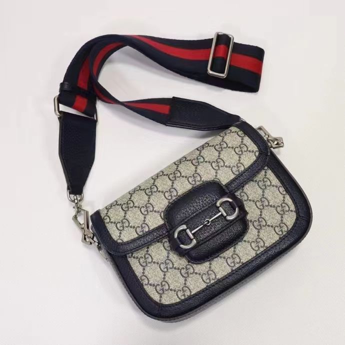 Gucci Unisex Gucci Horsebit 1955 GG Mini Bag Beige Blue GG Supreme Canvas