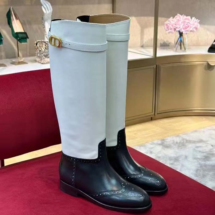 Dior Women CD Dior Empreinte Boot Black White Perforated Calfskin
