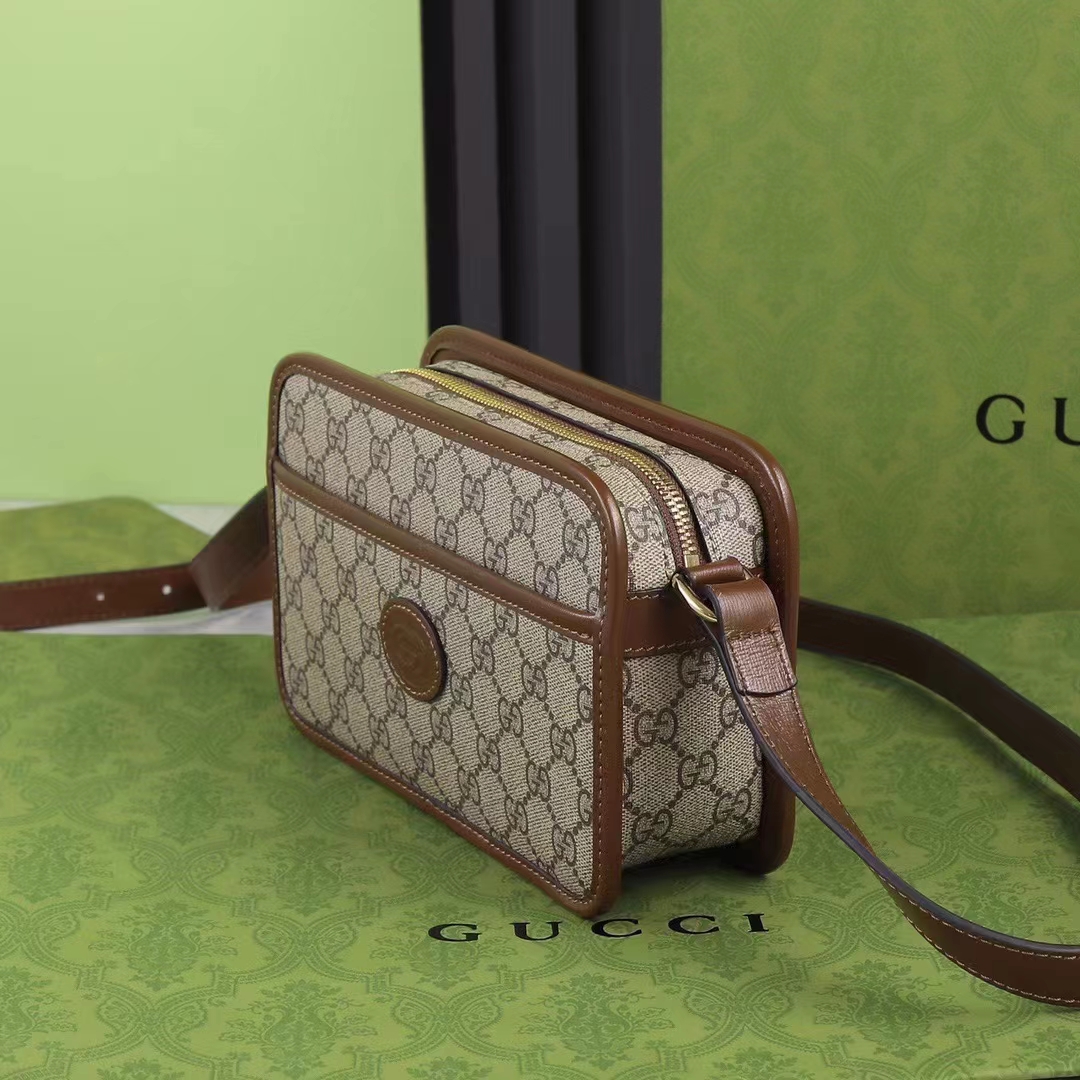 Gucci Unisex GG Mini Bag Interlocking G Beige Ebony GG Supreme Canvas