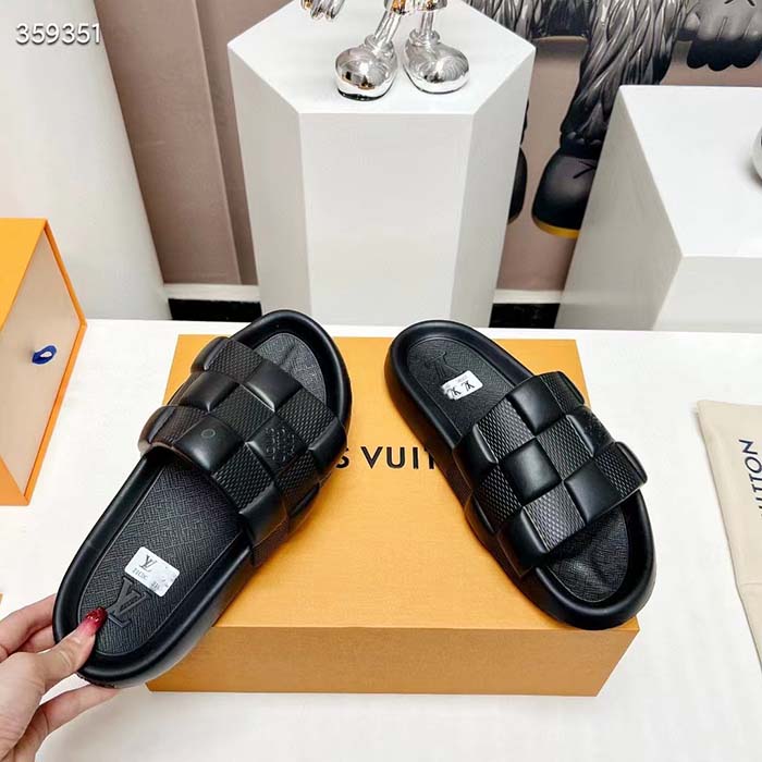 Louis Vuitton LV Unisex Waterfront Mule Black Maxi Damier Rubber Waterproof Rubber