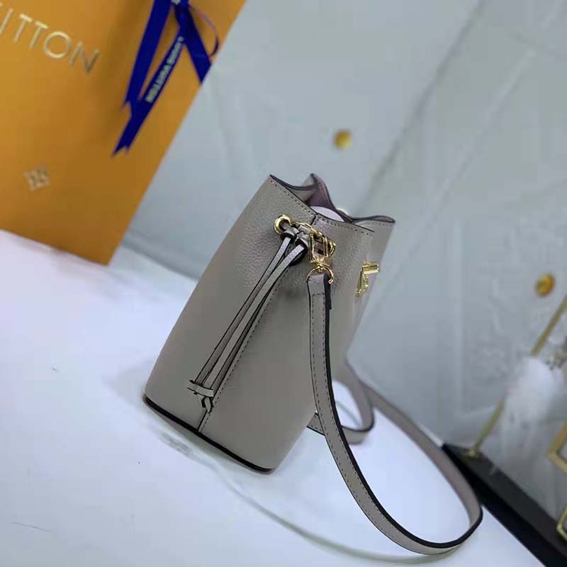 Louis Vuitton LV Women Nano Lockme Bucket Bag Greige Beige Grained Calf