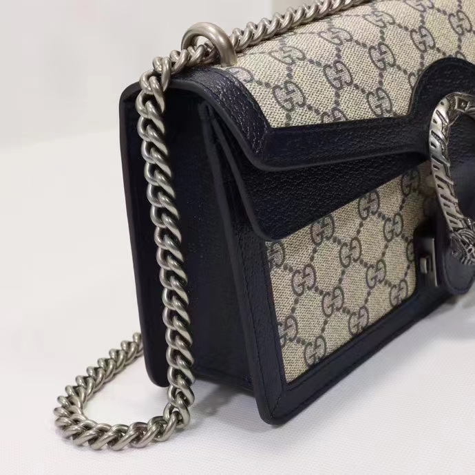 Gucci Women Dionysus GG Small Rectangular Bag Beige Blue GG Supreme Canvas