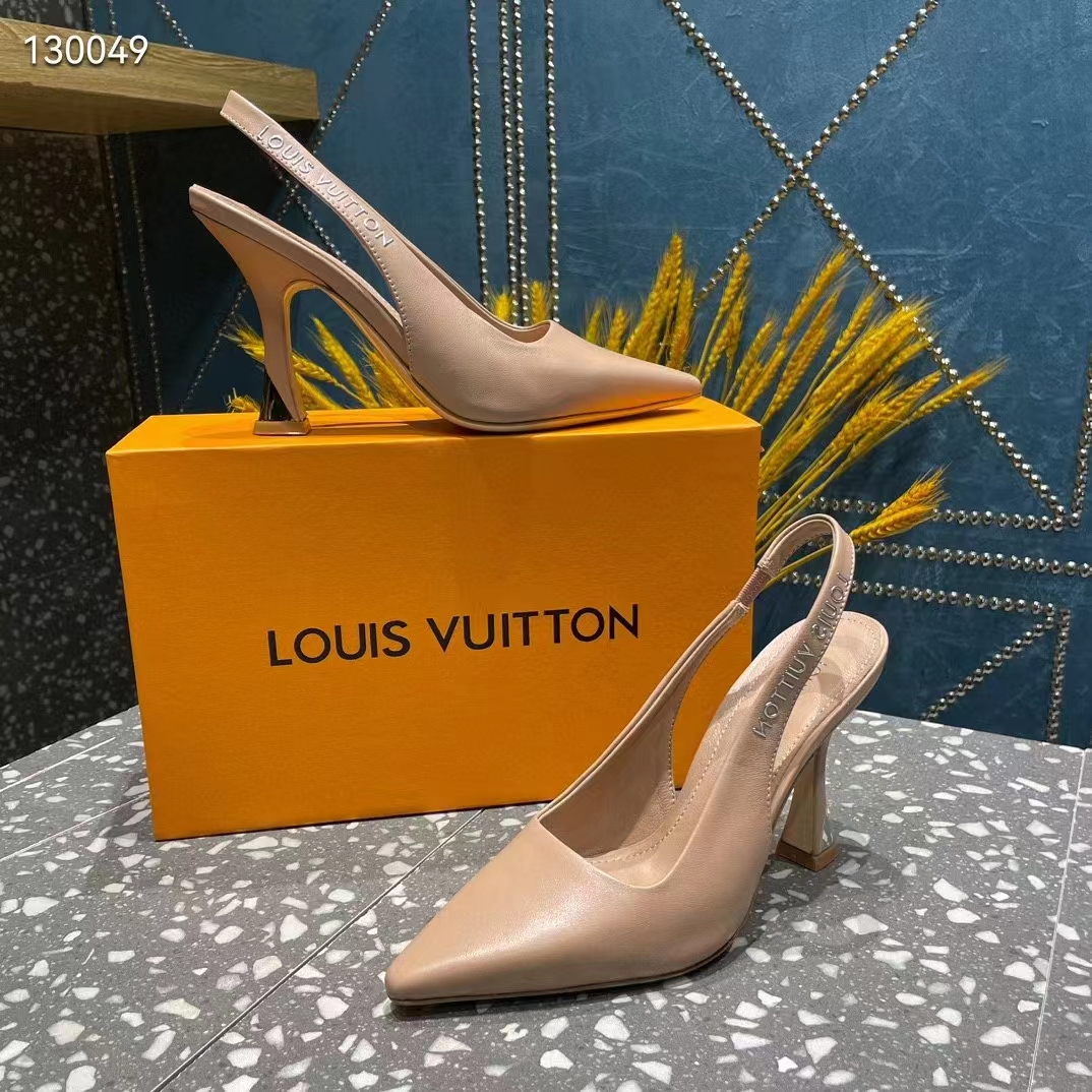 Louis Vuitton LV Women Sparkle Slingback Pump Nude Pink Calf Leather Elasticized 9.5 Cm Heel