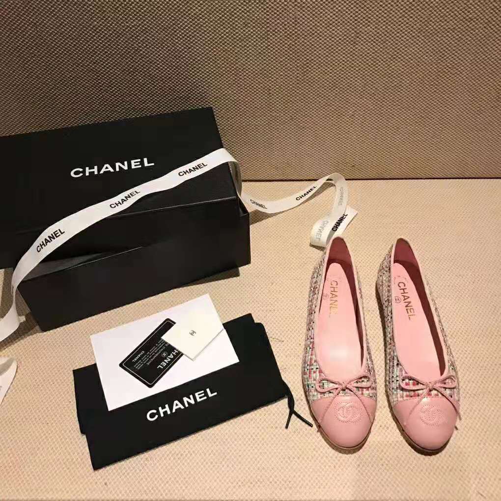 Chanel Women Ballerinas in Tweed Fabrics-Pink