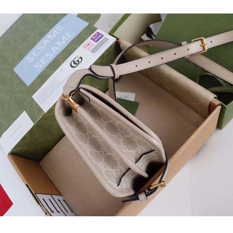 Gucci Unisex Mini Shoulder Bag Interlocking G Beige White GG Supreme Canvas