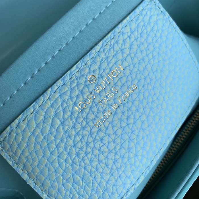 Louis Vuitton LV Women Twist MM Handbag Blue Grained Calfskin Leather