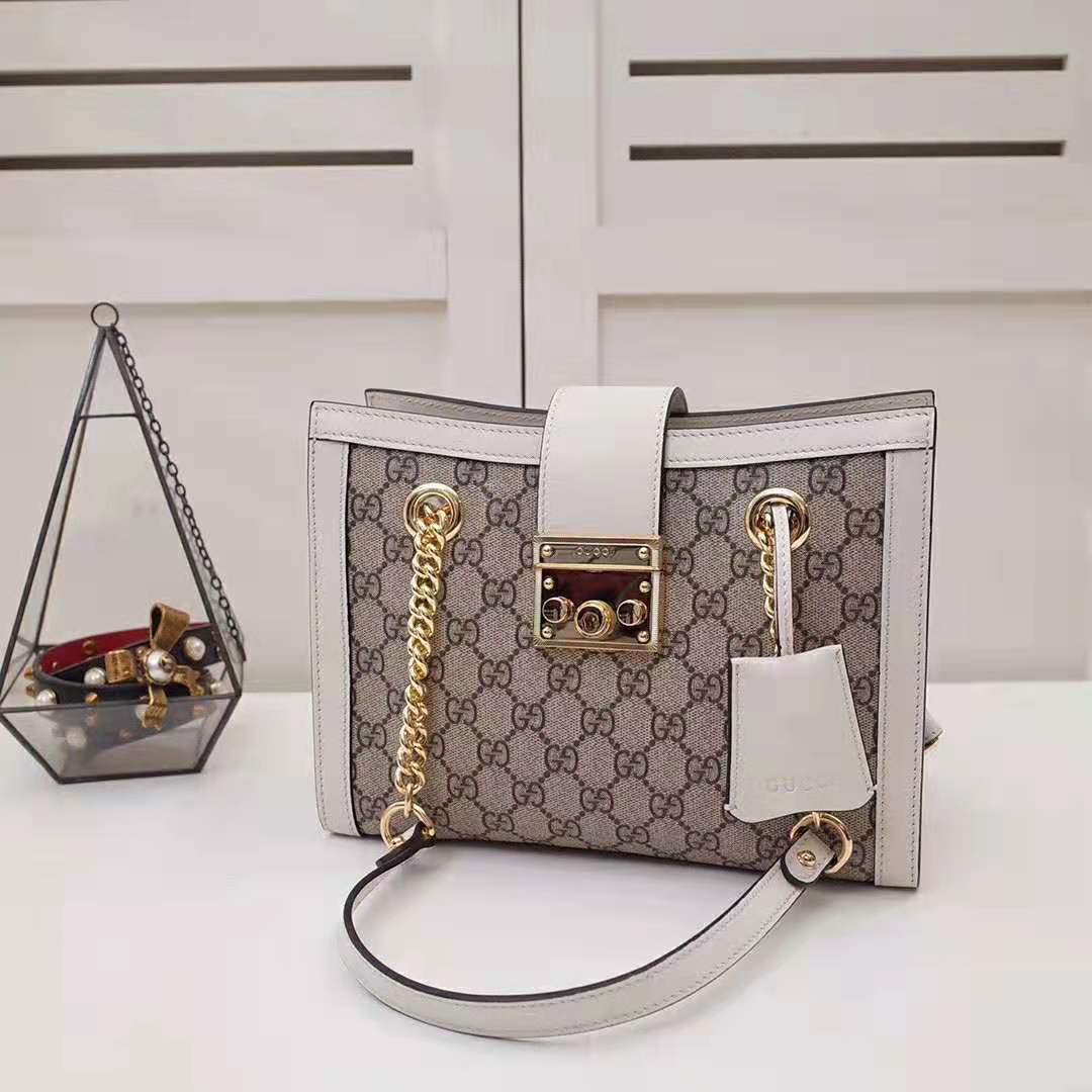 Gucci GG Women Padlock GG Small Shoulder Bag in Beige/Ebony GG Supreme Canvas