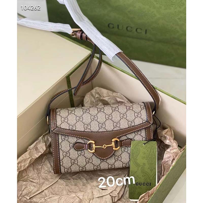 Gucci Unisex Horsebit 1955 Mini Bag Beige Ebony GG Supreme Canvas