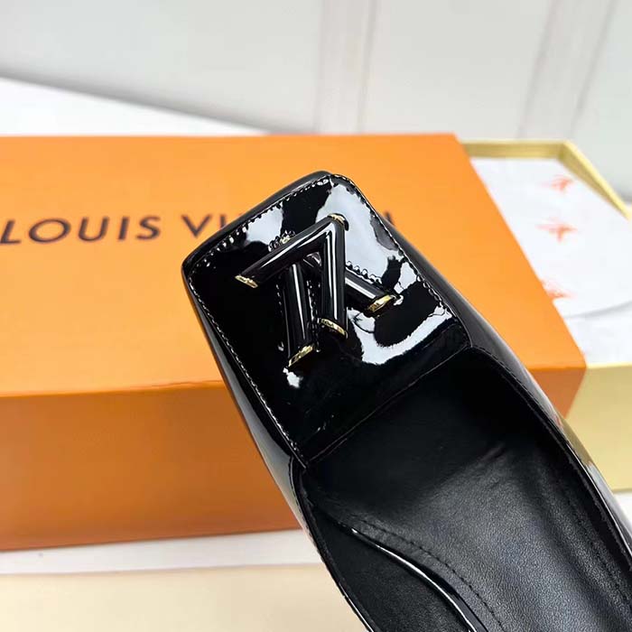 Louis Vuitton LV Women Shake Slingback Pump Black Patent Calf Leather Lambskin 9.5 Cm Heel