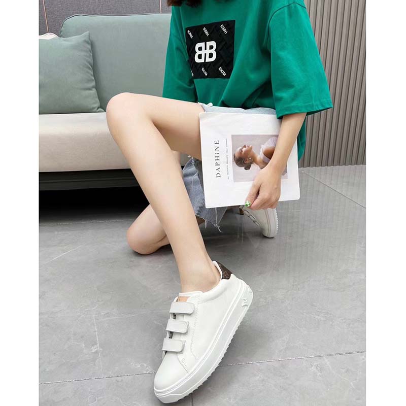 Louis Vuitton LV Unisex Time Out Sneaker White Calf Leather Monogram Canvas