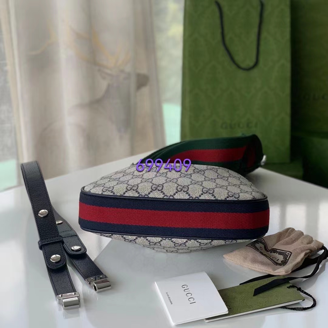 Gucci Women Attache Small Shoulder Bag Beige Blue GG Supreme Canvas