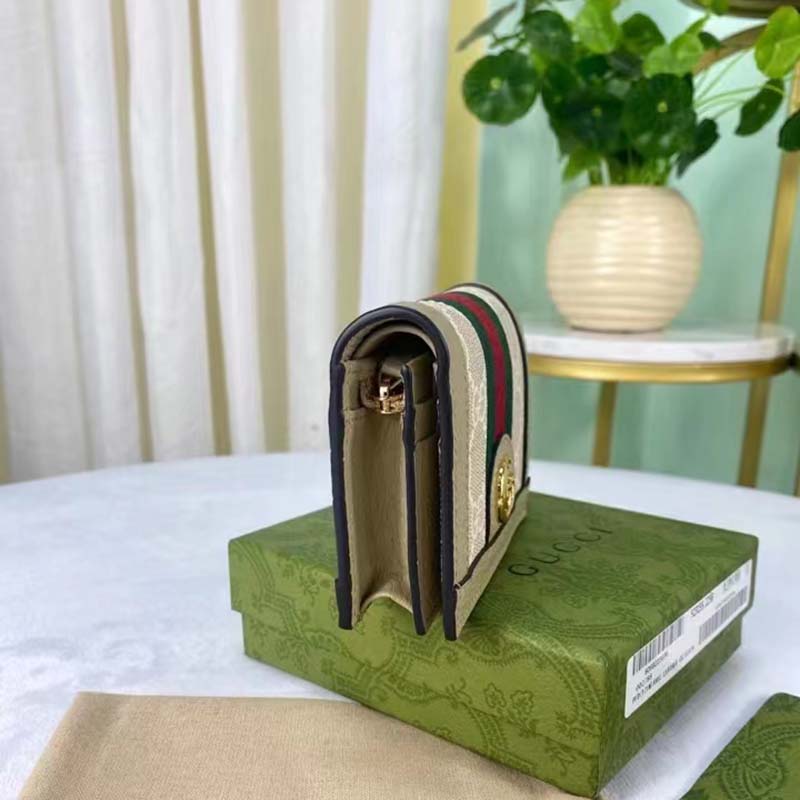 Gucci Unisex Ophidia Card Case Wallet Beige White GG Supreme Canvas