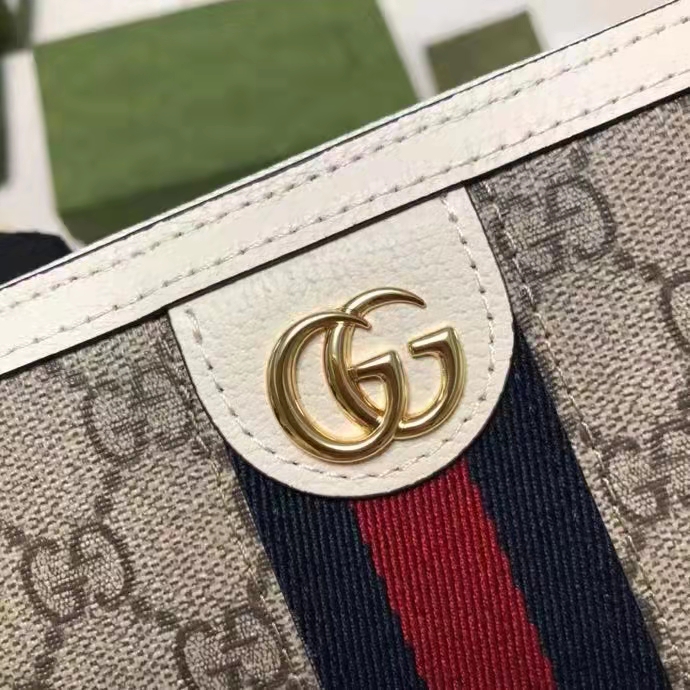 Gucci Unisex Ophidia Card Case Wallet Web Beige Ebony GG Supreme Canvas