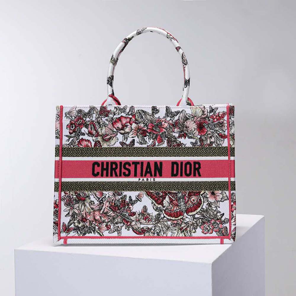 Dior Women Medium Dior Book Tote Multicolor Butterfly Embroidery
