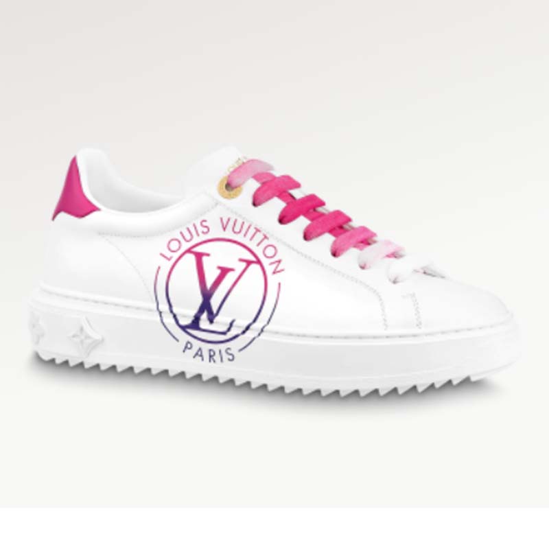 Louis Vuitton Unisex LV Time Out Sneaker Fuchsia Pink Printed Calf Leather Rubber Circle