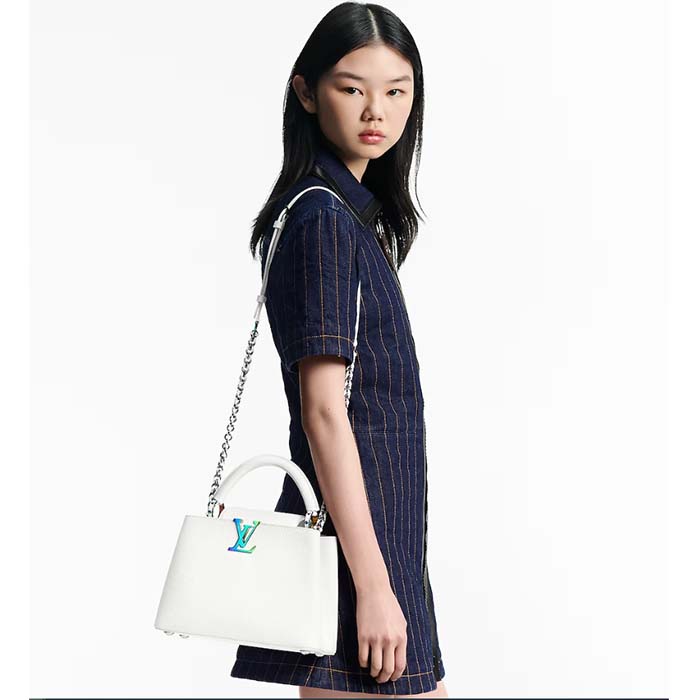 Louis Vuitton LV Women Capucines BB Handbag Snow White Taurillon Leather Cowhide Lining