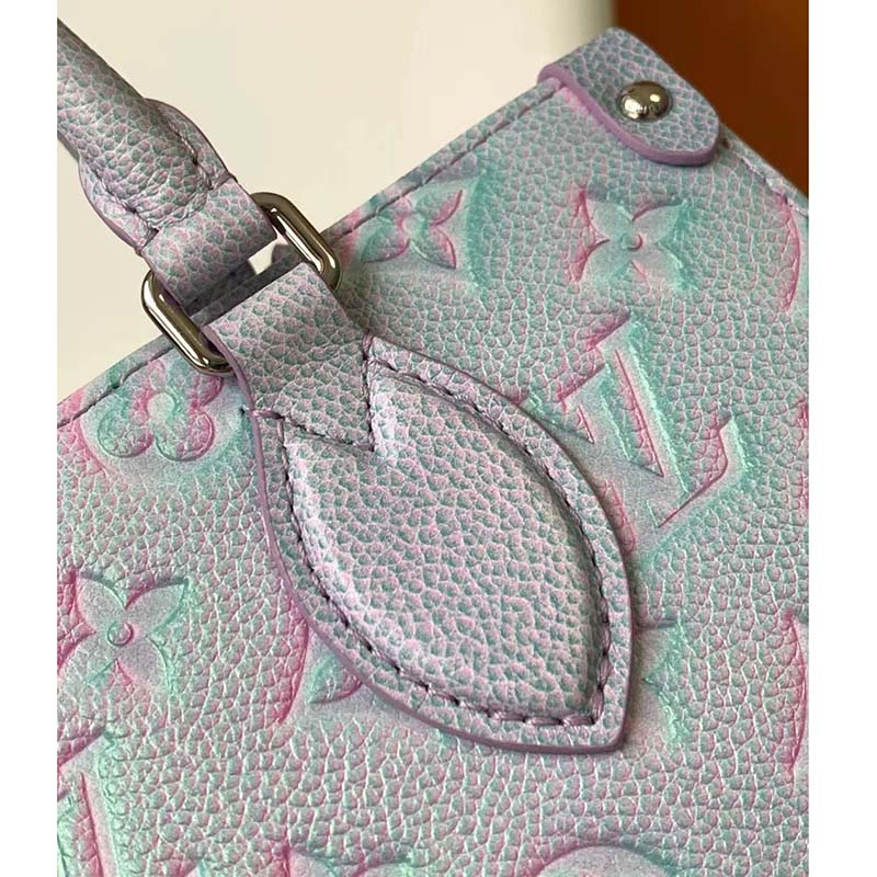 Louis Vuitton LV Women OnTheGo PM Tote Bag Purple Sprayed Embossed Grained Cowhide