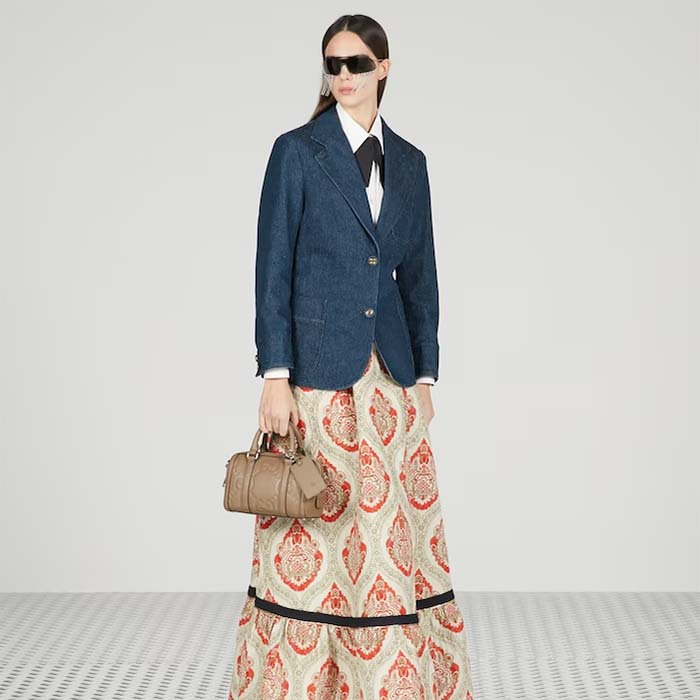 Gucci Unisex Jumbo GG Mini Duffle Bag Taupe Leather Double G Zip Closure